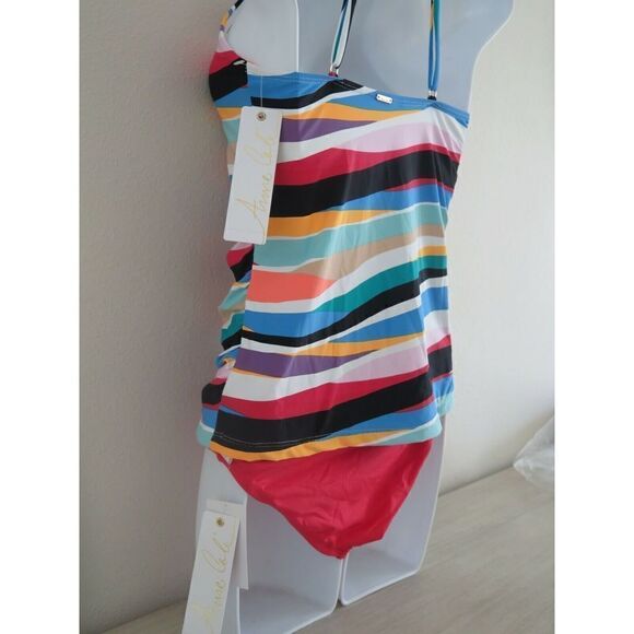 Anne Cole 21MT20686 Sz S Multicolor Striped Tankini Top, Sz XS Red Bikini Bottom - Picture 6 of 8